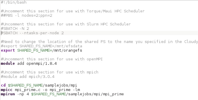 Edit the sample job and uncomment the OrangeFS and Scheduler lines