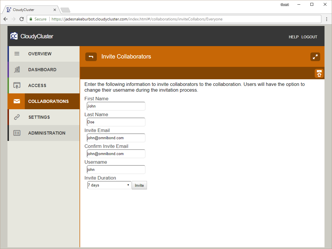 Invite Collaborator Screen