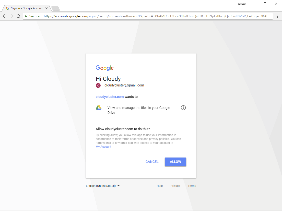 User Sharing Settings Screen